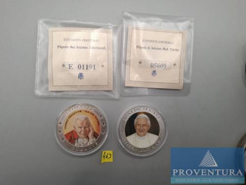 Medaillen Johannes Paul II sowie Benedikt XVI Silber plattiert